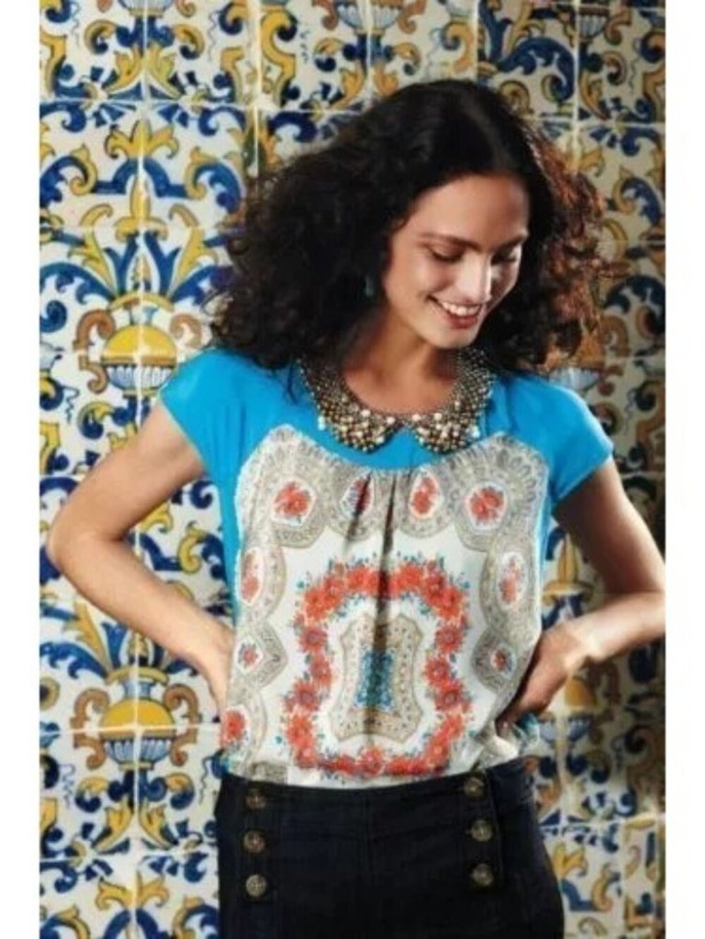 Anthropologie Moulinette Soeurs Fontes Silk Blouse Floral Scarf Print Top XS
